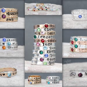 Hand Stamped Opal Ring Stacking Name Rings, Birthstone Name Rings, Personalized Opal Rings, Mothers Opal Rings, Stackable Name Rings, Opal image 8