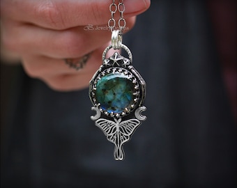 Sterling Silver Luna Moth Pendant - Labradorite Celestial Jewelry