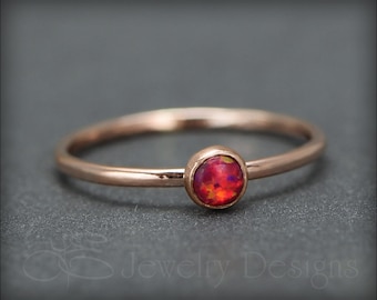 Gold Opal Ring - 4mm Opal Stacking Ring, Yellow or Rose Gold Filled Opal Ring, Thin Opal Ring, Stackable Opal Ring, October Birthstone Ring