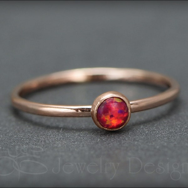 Gold Opal Ring - 4mm Opal Stacking Ring, Yellow or Rose Gold Filled Opal Ring, Thin Opal Ring, Stackable Opal Ring, October Birthstone Ring