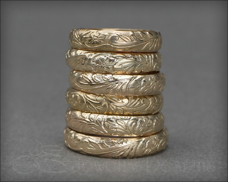 Gold Wedding Band Gold Floral Band Gold Flower Ring Unisex Etsy