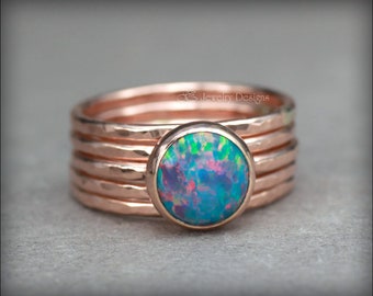 Opal Ring Set - Gold Opal Ring, Sterling Opal Ring,  Stacking Rings, Silver Opal Ring, Rose Gold Opal Ring, Opal Ring Set, Minimalistic, 8mm