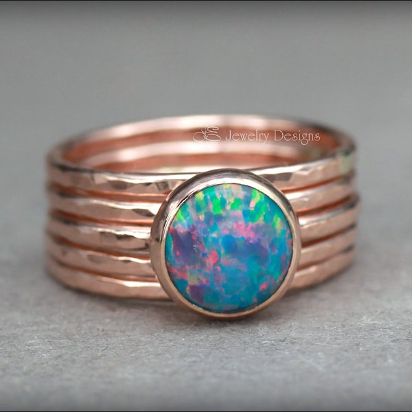 Opal Ring Set - Gold Opal Ring, Sterling Opal Ring,  Stacking Rings, Silver Opal Ring, Rose Gold Opal Ring, Opal Ring Set, Minimalistic, 8mm