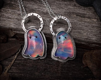 Handcrafted Sterling Silver Aurora Opal Ghost Pendant Necklace
