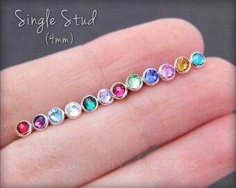 Single 4mm Birthstone Crystal Stud – Sterling Silver or Gold-Filled