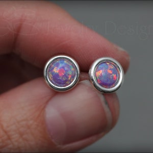 8mm Opal Saucer Stud Earrings -Sterling Opal Earrings, Opal Post Earrings, Silver Opal Earrings, Colorful Opal Earrings, Silver Opal Studs