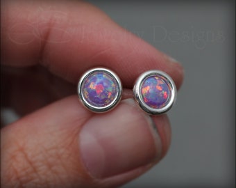 8mm Opal Saucer Stud Earrings -Sterling Opal Earrings, Opal Post Earrings, Silver Opal Earrings, Colorful Opal Earrings, Silver Opal Studs