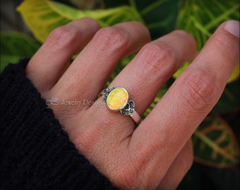 Oval Opal Ring - Sterling Opal Ring, Art Deco Opal Ring, Silver Opal Ring, Artisan Opal Ring, Silver Oval Opal Ring, Large Oval Opal Ring