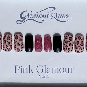 Pink Glamour | Leopard Print Glitter Press On Nails