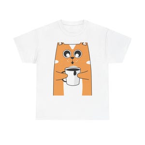 Cute Cat Coffee Unisex Heavy Cotton Tee, Funny Cat Lover Shirt, Gift for Pet Owners, Casual Wear, Perfect for Birthdays, Animal Lovers