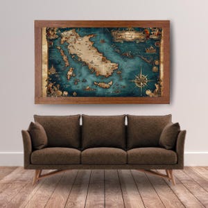 Vintage Griechenland Karte,Fantasy Weltkarte,,Antike Griechenland Karte,,Mystisches Griechenland Kunst,,Klassische Kartenkunst,,Druckbare Digitale Wandkunst