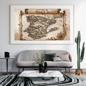 Mapa antiguo de España, decoración de mapas antiguos, impresión de mapas históricos, decoración para el hogar y la oficina, arte mural digital imprimible