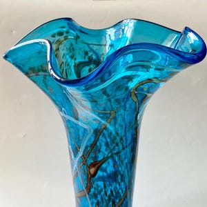 Vintage Italian Millefiori Hand Blown Glass Vase, Large Collectible Murano Style Vase, Vintage Blue Gold Vase, Italian Glass Art Centerpiece