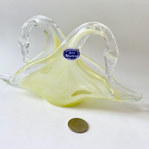 Porta tovaglioli/porta posta vintage Murano Lavorazione Arte Glass verde e giallo a forma di cigno doppio, vetreria di Murano, vetreria da collezione, cigni in vetro