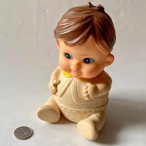 Vintage Collectible Dolls, Vintage 1968 Rubber Boy Doll in Fish PJs Squeaky Sitting Doll IWAI Ind Co, Old-fashioned Toys, 1960s Squeaky Toys