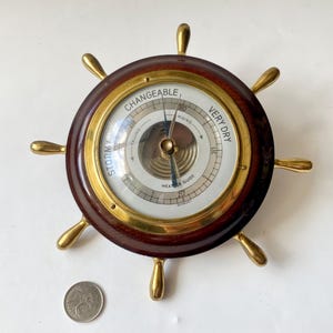 Vintage Mahogany Helm Barometer: German Nautical Decor