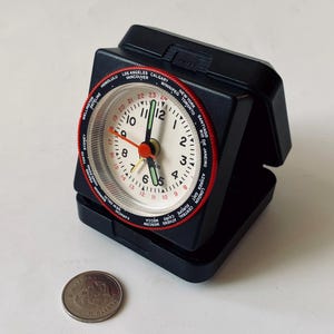 Vintage Travel Alarm Clock, Vintage Westclox, Portable Alarm Clock w/ Time Zones, Vintage Alarm Clock, Travel Size Alarm Clock