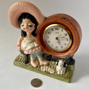 Vintage Ceramic Little Girl Alarm Clock by Landex Royal Craft, Grandmacore Alarm Clock Decor, Collectible Cute Wind Up Alarm Clock
