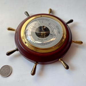 Vintage Mahogany Barometer: Helm Shaped Nautical Decor, Made in Germany