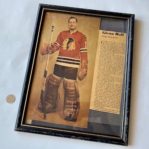 Vintage Glenn Hall Newspaper Poster: 1950s Chicago Hockey Memorabilia