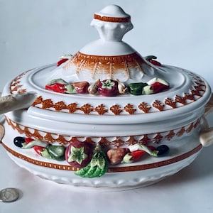Large Vintage Soup Tureen, Made in Japan Extra Large Serving Soup Bowl and Ladle, Ceramic Serving Tureen, Vintage Large Serving Dish