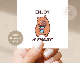 Capybara Classroom Snack Printable – Enjoy a Treat Gift Label, Kids Party Favor