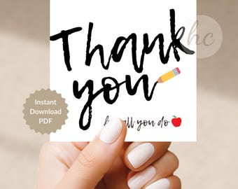 Teacher Appreciation Gift Tag Printable – Pencil School Gift Label, For All You Do