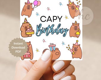 Capybara Birthday Gift Tag Printable Kids Party Favor Animal Theme