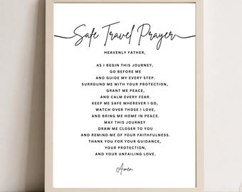 Prayer for Safe Travel Printable, Christian Wall Art, Travel Blessing, Instant Download