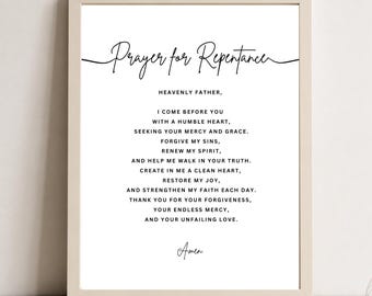 Prayer for Repentance Printable, Christian Wall Art, Bible Prayer, Instant Download