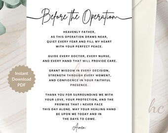 Prayer Before Operation Printable, Christian Surgery Prayer, Faith Encouragement Card, Instant Download
