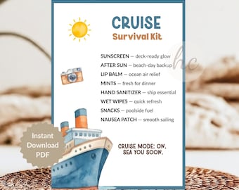 Cruise Survival Kit Printable Tag – Bon Voyage Travel Gift for Cruise Passengers