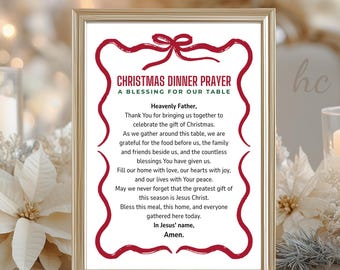 Christmas Dinner Prayer | Christian Printable Wall Art | Bless Our Table | Holiday Decor PDF