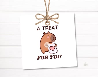 Capybara Gift Tag Printable – A Treat for You, Kids Party Favor, Classroom Treat Label