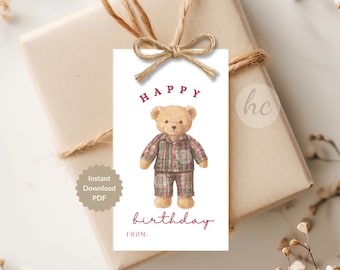Happy Birthday Teddy Gift Tag Printable for Cash & Gift Card Gifts