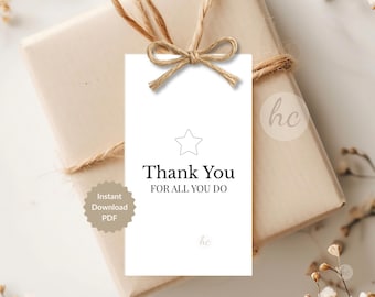 Thankful For You Tag Printable for Staff Recognition, Company Team Gift