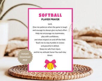 Softball Player Prayer Printable Card – Christian Athlete Gift