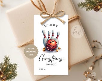 Bowling Christmas Tags, Team Favor, Coach Appreciation, League Gift, Printable Download
