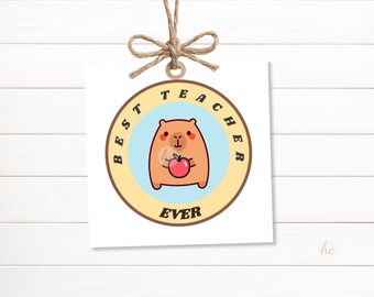 Teacher Appreciation Week Tag – Capybara Thank You Teacher Gift Label, End of School Favor