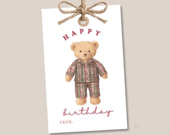Happy Birthday Teddy Gift Tag Printable for Cash & Gift Card Gifts