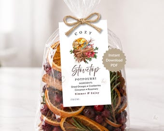 Christmas Simmer Pot Tags, Stovetop Potpourri Printable, Neighbor Teacher Hostess Favor, Holiday PDF Download