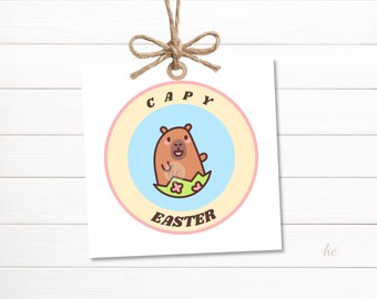 Happy Easter Printable – Capybara Party Favor Label, Kids Egg Hunt Gift, Spring Treat