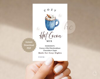 Cozy Hot Cocoa Mix Tags, Christmas Favor, Neighbor Teacher Gift, Digital Download