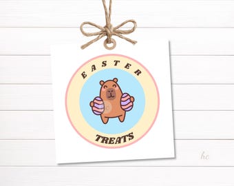 Easter Treat Printable – Capybara Party Favor Label, Kids Egg Hunt Gift, Spring Goodie Bag
