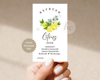 Citrus Bath Soak Gift Tags, Self Care Favor, Teacher Appreciation, Spa Gift