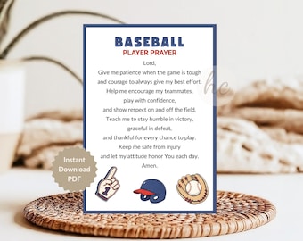 Baseball Player Prayer Printable Card – Christian Athlete Gift