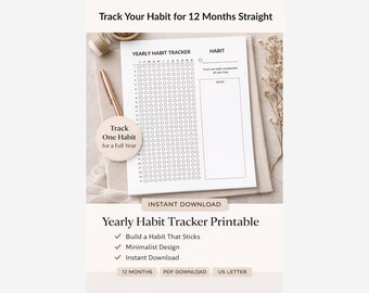 Yearly Tracker Printable | One Goal Focus Planner | Minimal Annual Tracking PDF