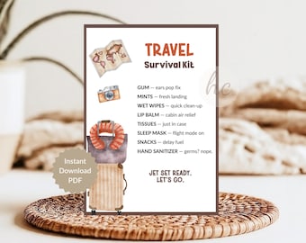 Travel Survival Kit Printable Tag – Vacation Care Package Gift for Travelers