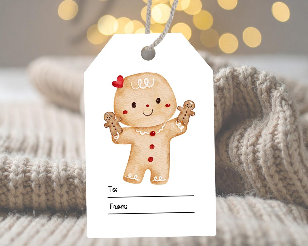 Gingerbread Cookie Gift Tags Printable | Watercolor Gingerbread Labels ...