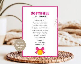 Softball Life Lessons Printable Card – Team Motivation Player Gift